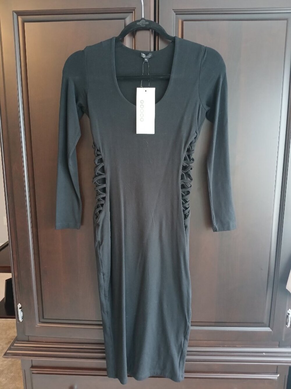 Oh Polly Size 12 Black Long Sleeve Midi Dress